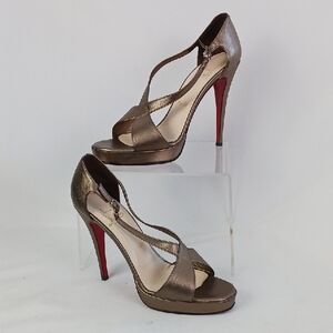 Christian Louboutin Gold Cross Strap Heels Sandals.